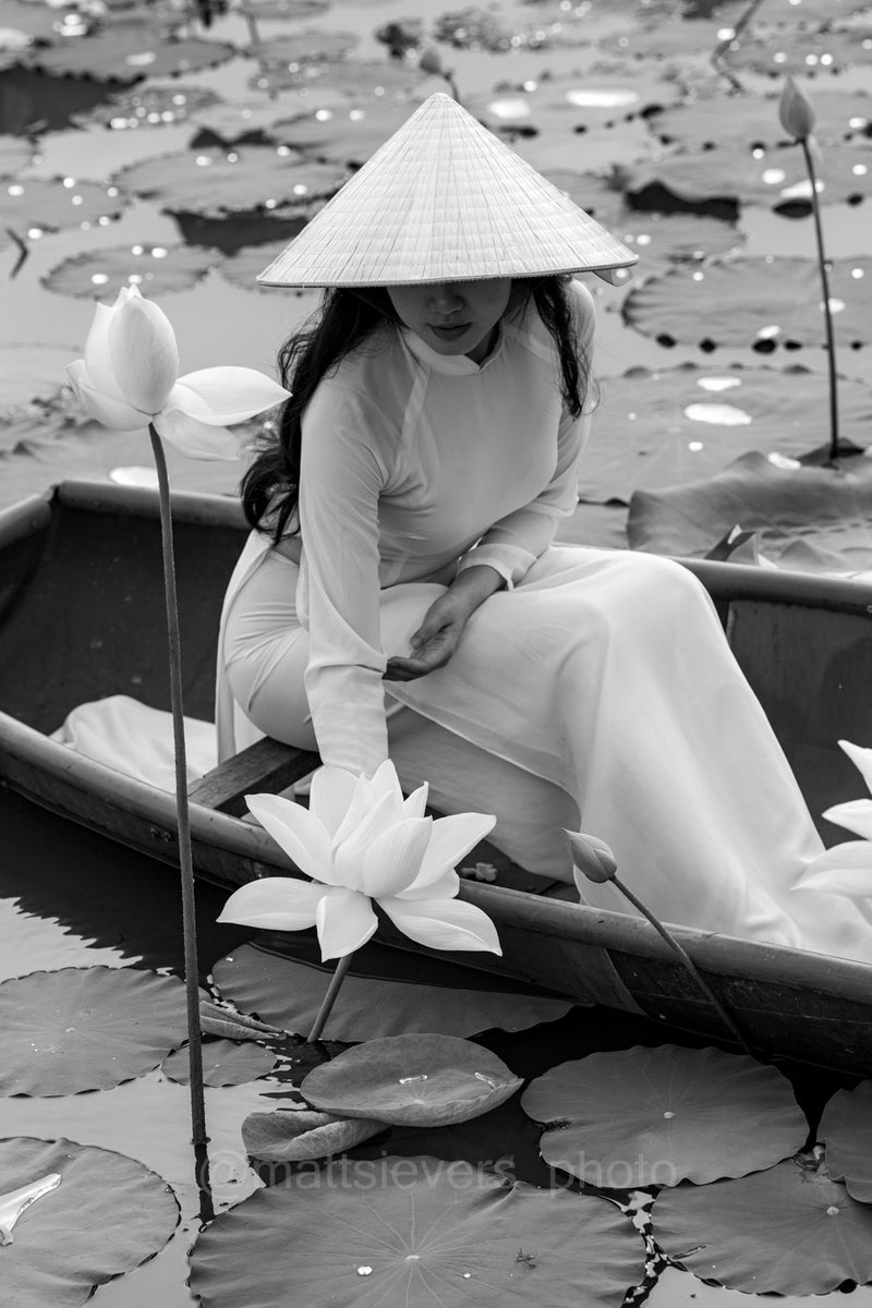 Ao Dai Charm - White Lotos, Hue, Vietnam